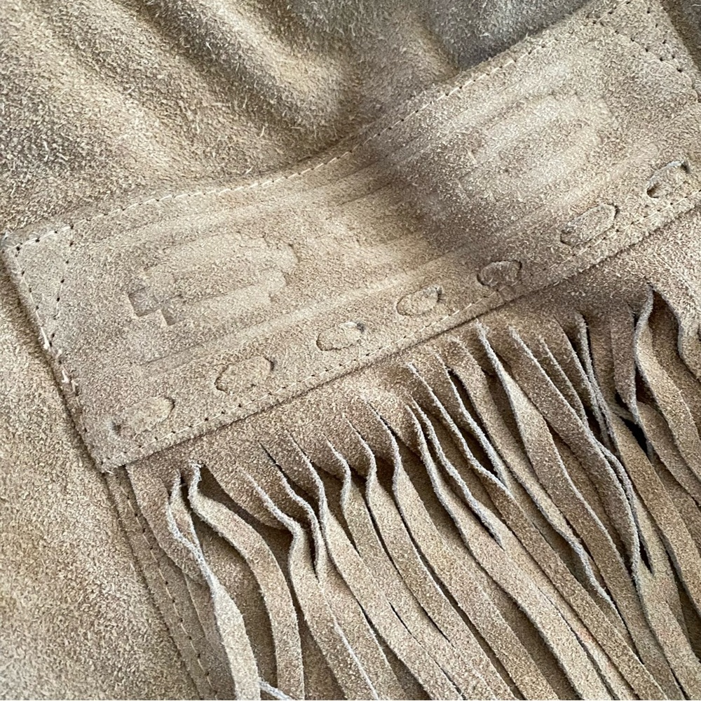 Real Leather Suede Southwestern Western Tassel FringeJacket: Natural Tan - Large - Picture 3 of 8